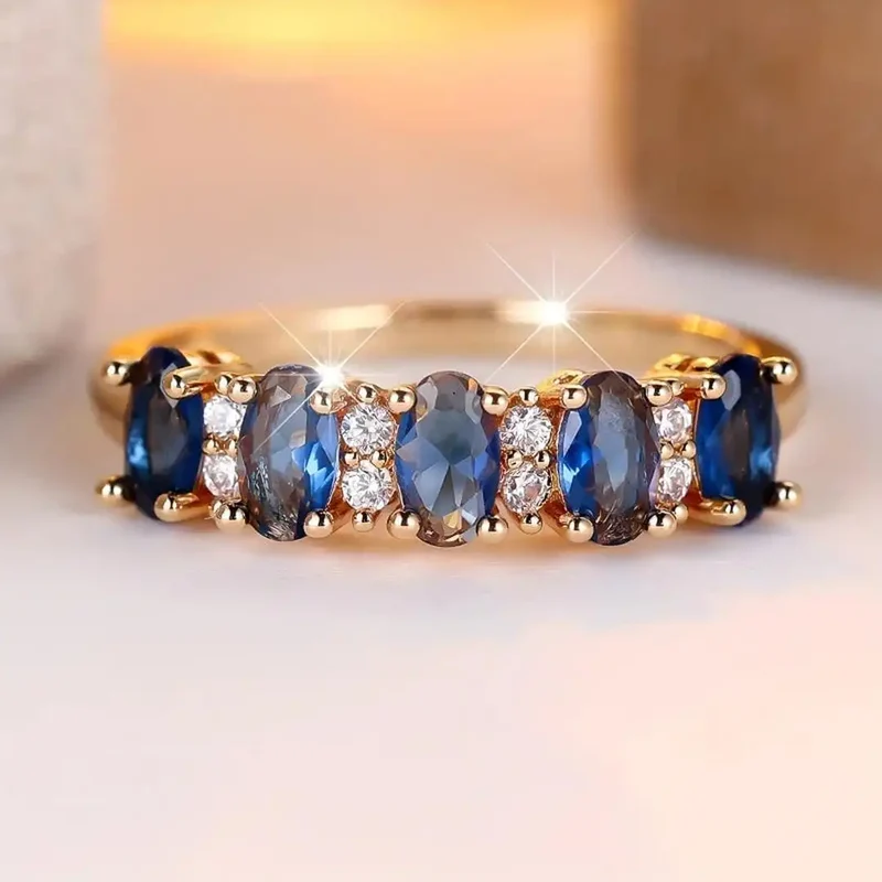 Bague à Bande avec Accent Ovale Alterné