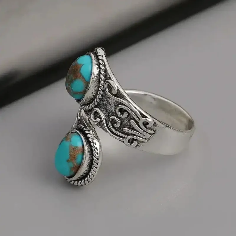 Bague Croix en Turquoise en Argent Vintage