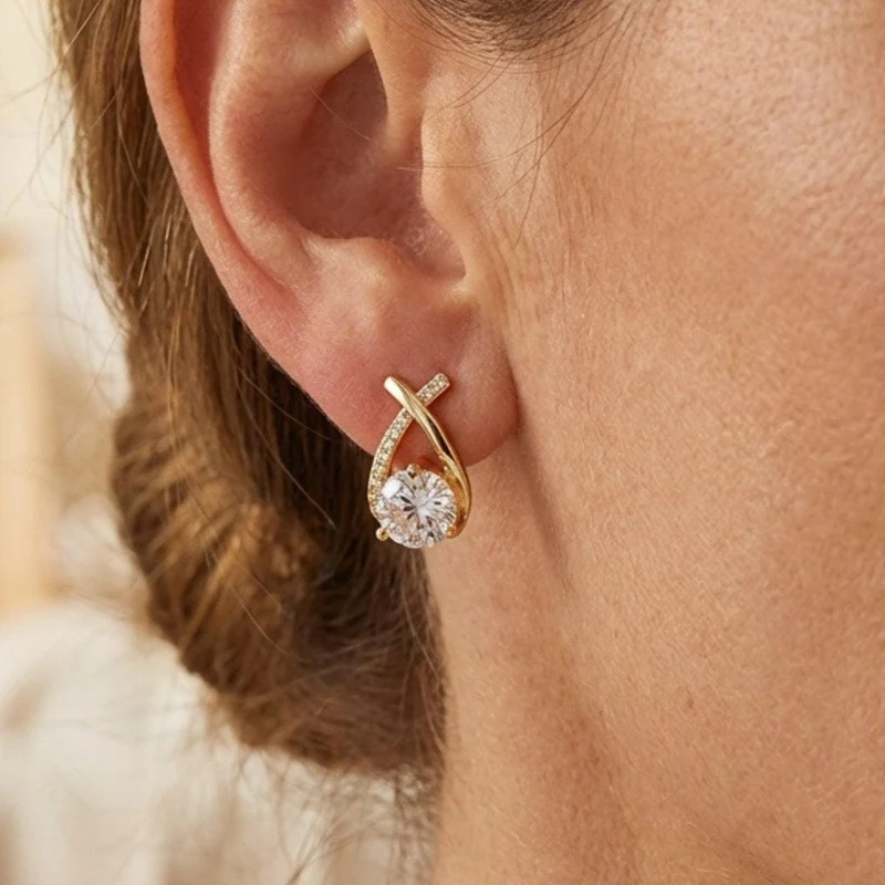 Boucles d'Oreilles en Stud Cubique en Forme de Goutte Tordue de Luxe