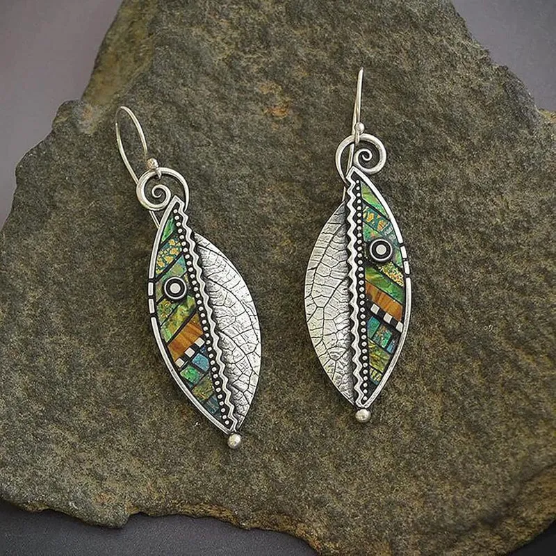 Boucles d'Oreilles Feuille Mosaïque Bohème