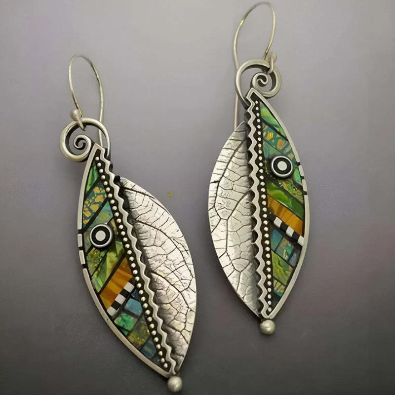 Boucles d'Oreilles Feuille Mosaïque Bohème
