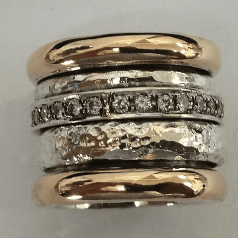 Bague Vintage Épaisse en Or et Argent