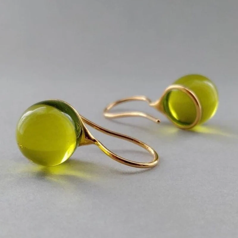Boucles d'Oreilles en Cristal avec Gouttes d'Olive Vintage