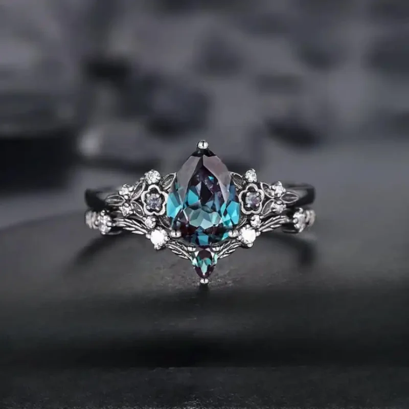 Ensemble de Bagues en Zirconium Saphir Noir Mat