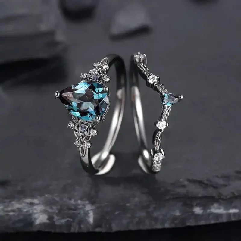 Ensemble de Bagues en Zirconium Saphir Noir Mat