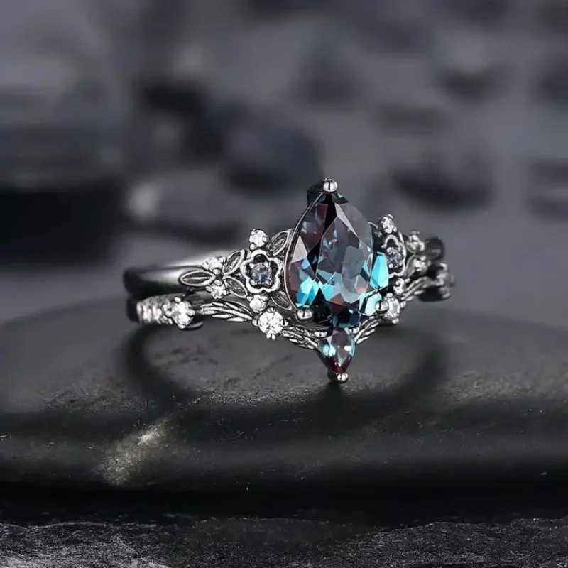 Ensemble de Bagues en Zirconium Saphir Noir Mat