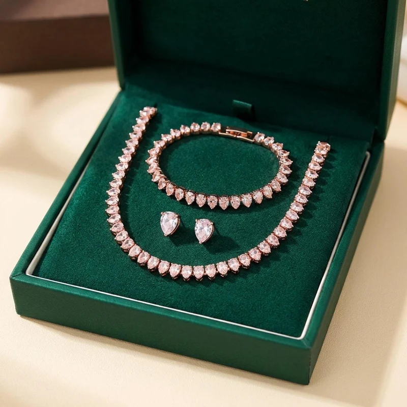 Magnifique Ensemble de Mariée en Zirconia Cubique Transparent