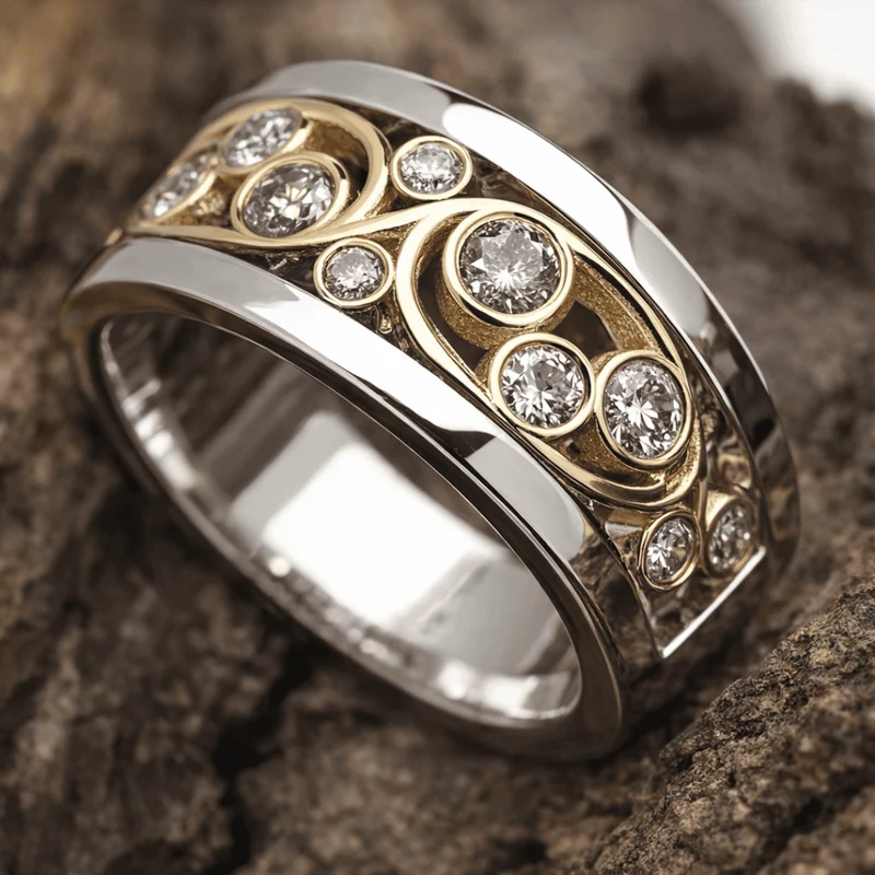 Bague en Zirconia de Lierre en Or et Argent Vintage