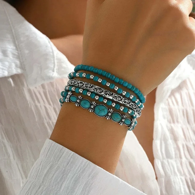 Ensemble de Bracelets Boho en Perles Turquoise