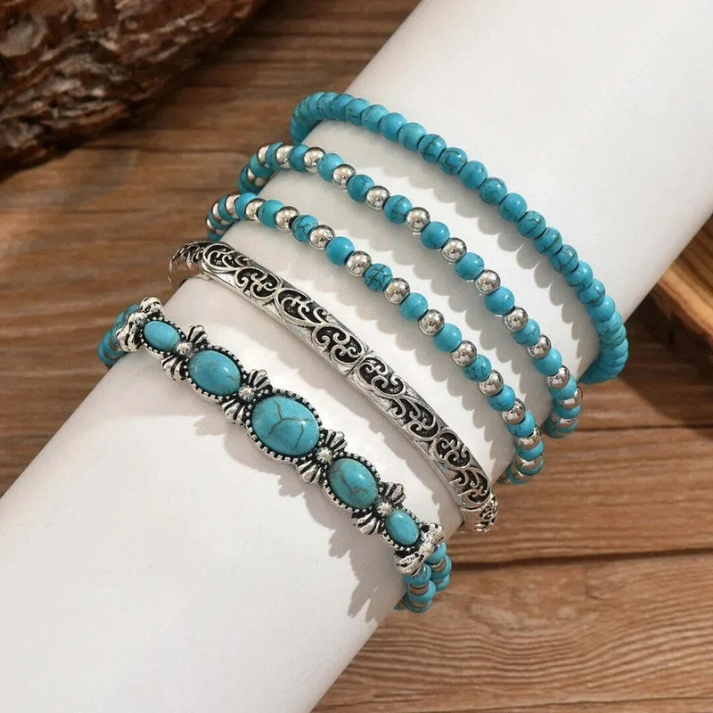 Ensemble de Bracelets Boho en Perles Turquoise