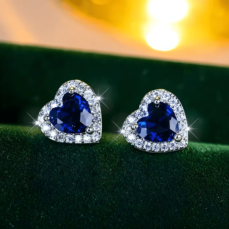 Boucles d'Oreilles en Forme de Cœur en Saphir