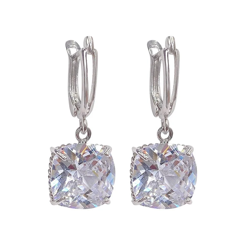 Boucles d'Oreilles Pendantes en Zirconium en Or Blanc