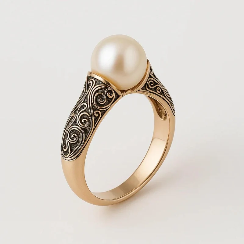 Bague Vintage en Perle Dorée