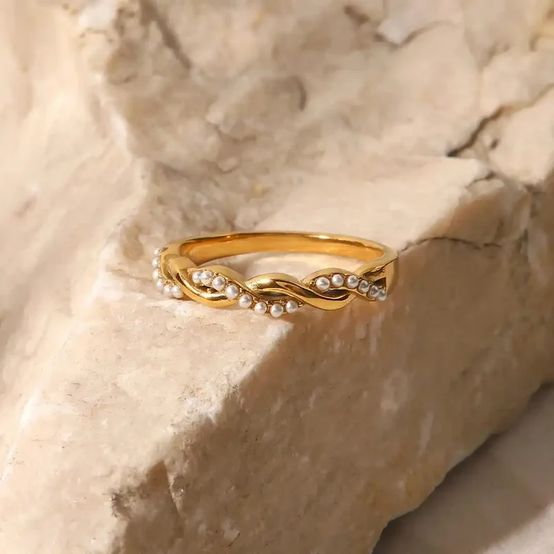 Bague Empilable en Perle Tordue en Or Fin