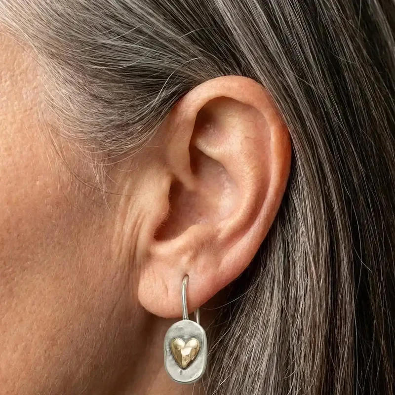 Boucles d'oreilles pendantes en cœur bicolore