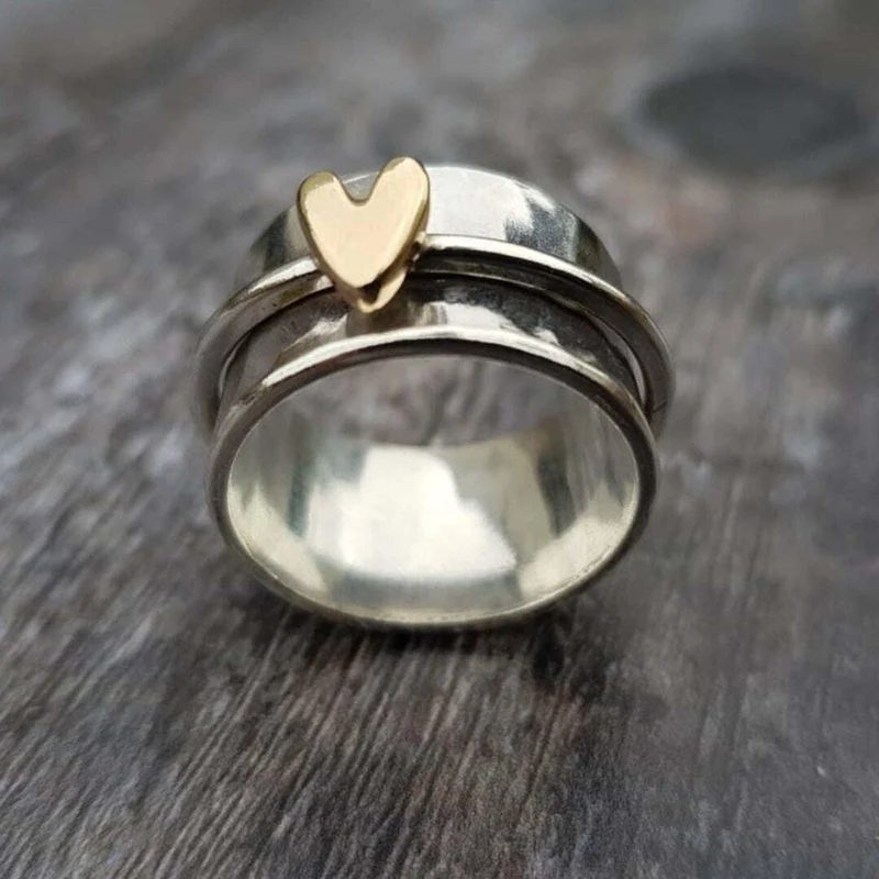 Bague Vintage en Argent avec Cœur Doré