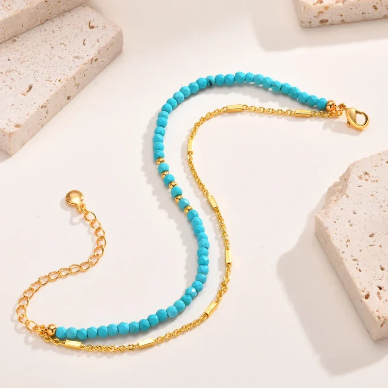 Bracelet en Turquoise avec Double Chaîne en Or Intemporelle