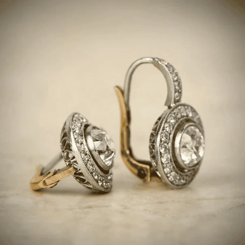 Boucles d'Oreilles en Cristal Vintage en Or et Argent