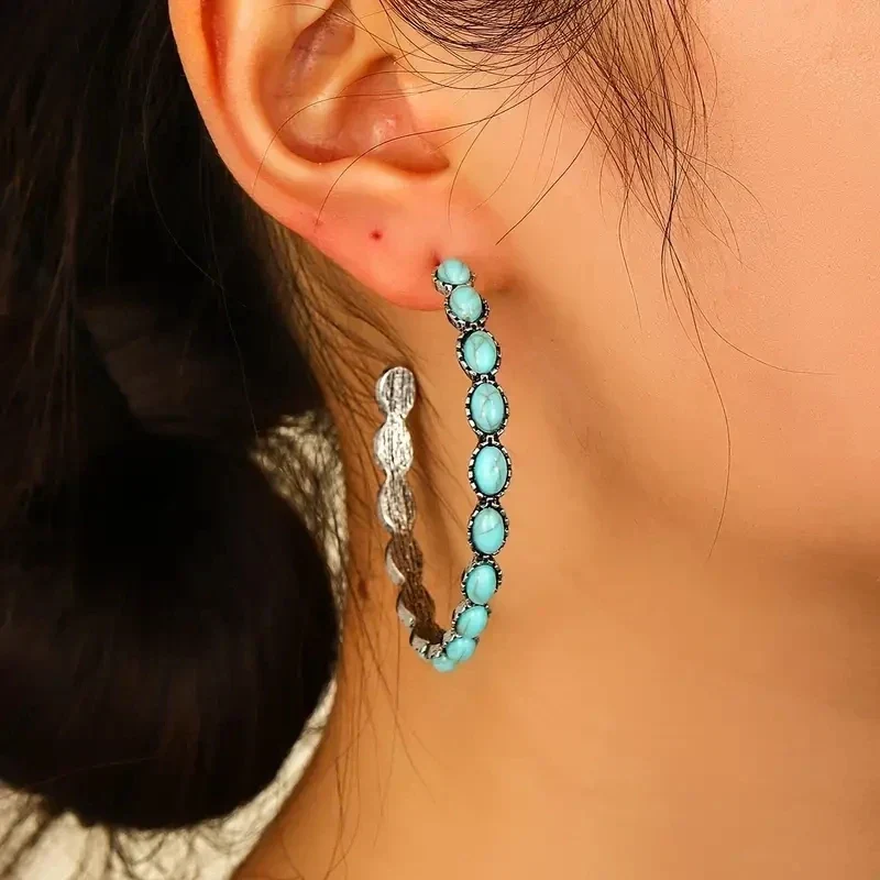 Boucles d'Oreilles Circulaires Turquoise Vintage Bohèmes