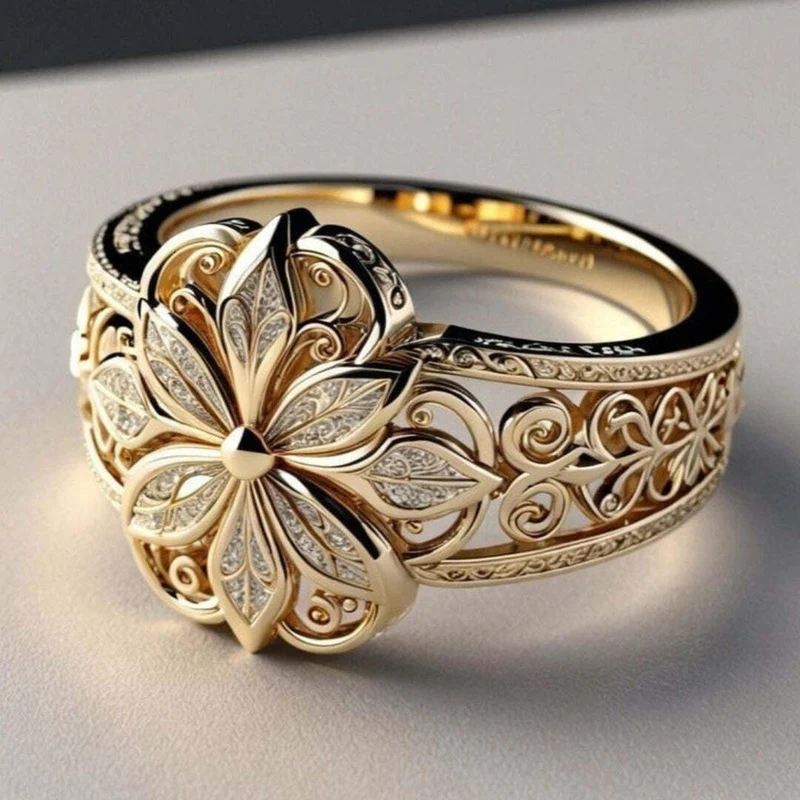 Bague en Or avec Zirconias en Design Floral Exotique