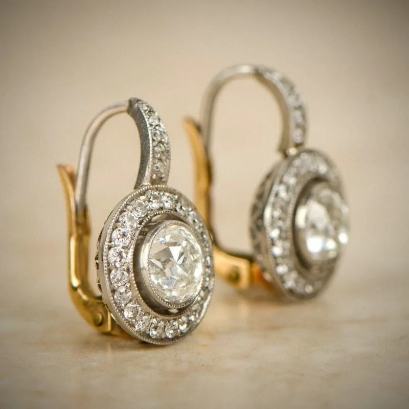 Boucles d'Oreilles Vintage en Cristal Doré et Argenté