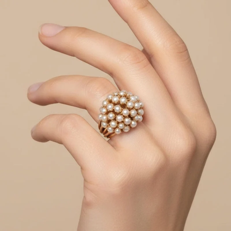 Bague en Perles Encastrées Fait Main