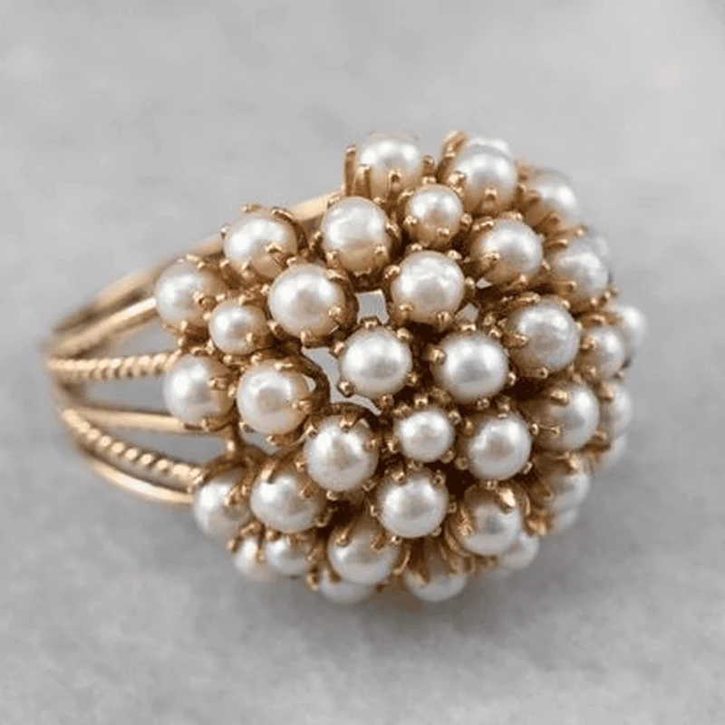 Bague en Perles Encastrées Fait Main