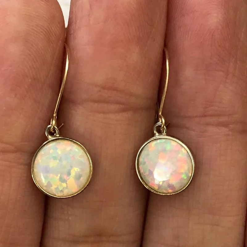 Boucles d'Oreilles en Opale Blanche Dorées