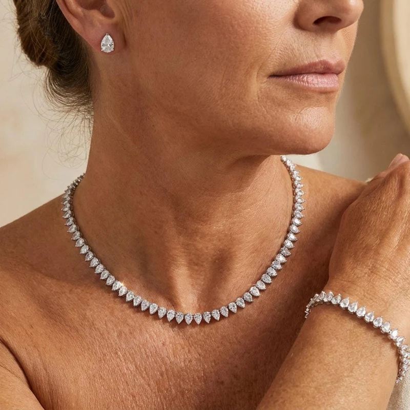 Magnifique Jeu Complet de Mariée en Zircon Cubique Transparent