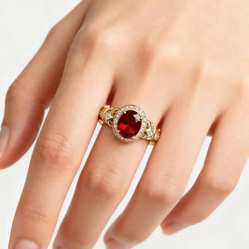 Bague Déclarative en Nœud Halo en Rubis