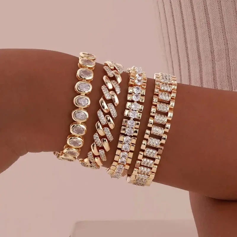 Ensemble de Bracelets Ajustables en Zirconium Cubique Doré