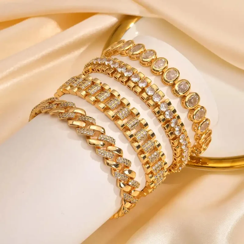 Ensemble de Bracelets Ajustables en Zirconium Cubique Doré