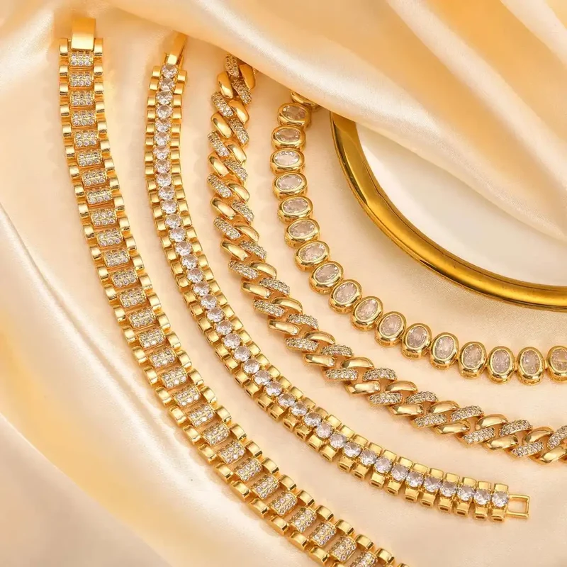 Ensemble de Bracelets Ajustables en Zirconium Cubique Doré
