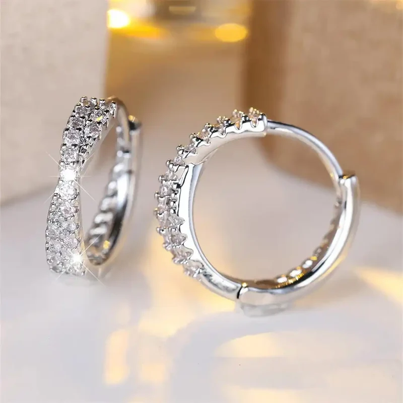 Boucles d'Oreilles Créoles en Zirconium Vintage