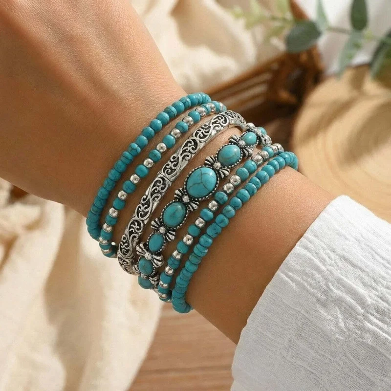 Ensemble de Bracelets Bohèmes en Perles Turquoise