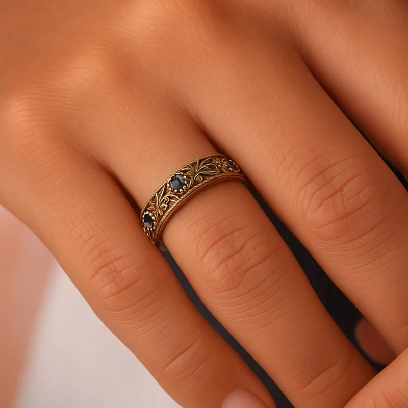 Bague Feuille de Zircon Bleu Exotique Fin