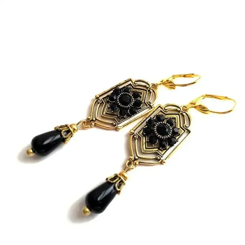 Boucles d'Oreilles en Cristal Noir