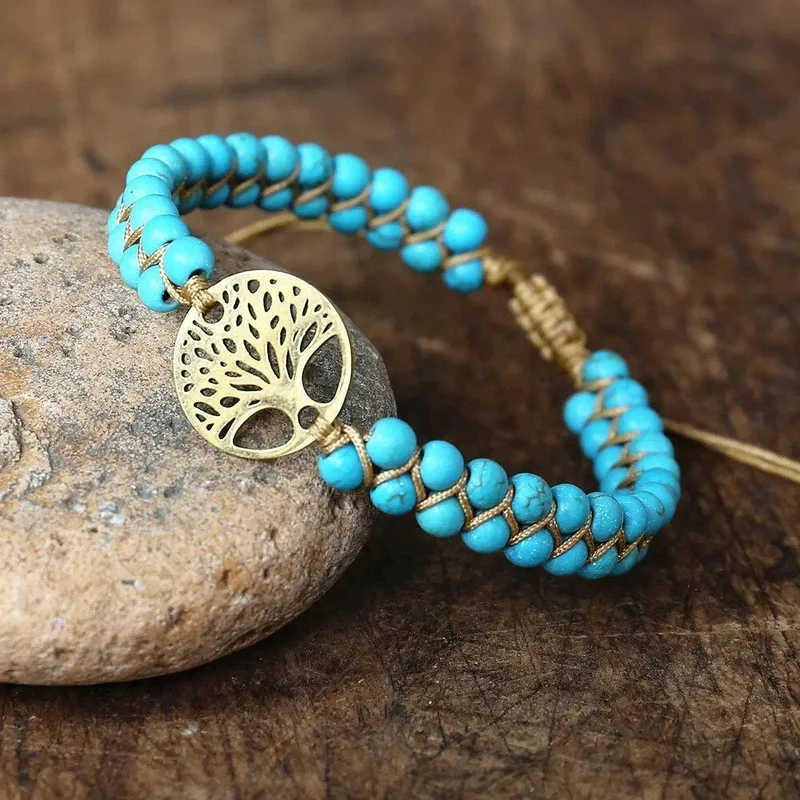 Bracelet Arbre de la Vie Fait Main avec Pierre Turquoise