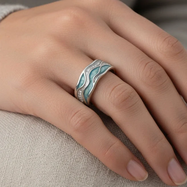 Bague de Vagues en Argent Turquoise Élégante