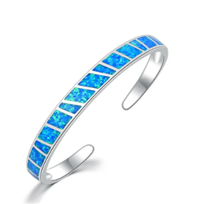 Bracelet Ajustable Opale Bleu Feu en Argent