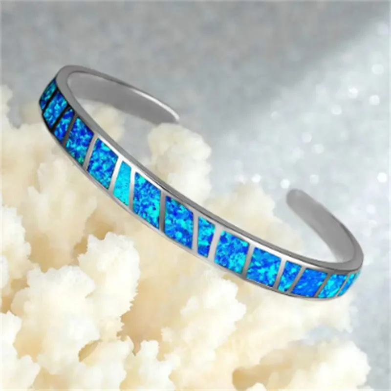 Bracelet Ajustable Opale Bleu Feu en Argent