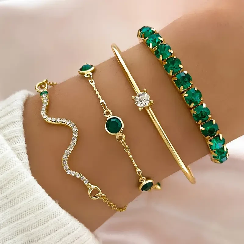 Set de bracelets vintage avec zirconia verte