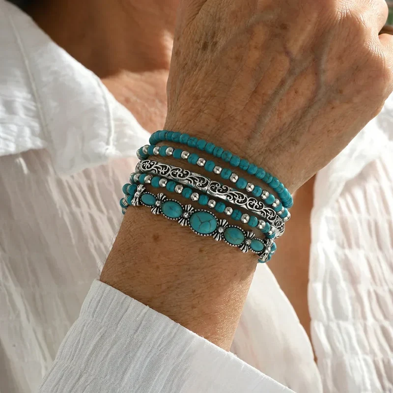 Ensemble de bracelets boho avec perles turquoises