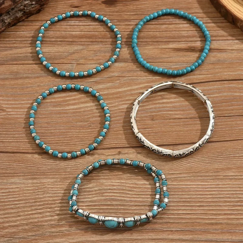 Ensemble de bracelets boho avec perles turquoises