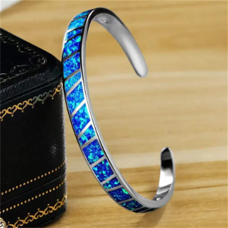 Bracelet Réglable Opale Bleu Fire en Argent