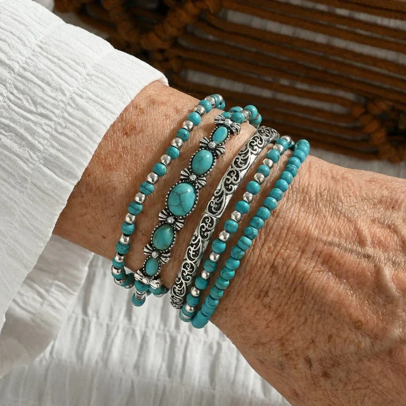 Ensemble de bracelets boho avec perles turquoise