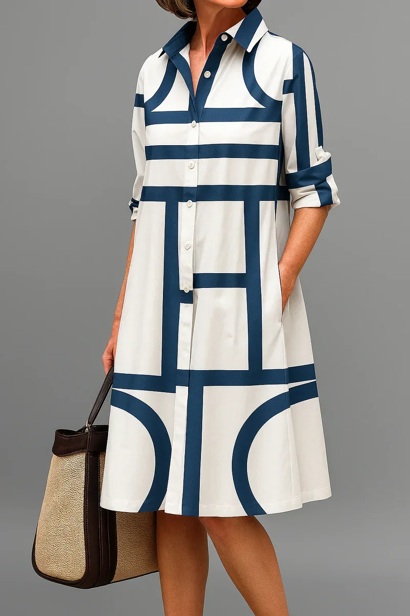 Siena | Robe Midi Sophistiquée Blanche et Bleue