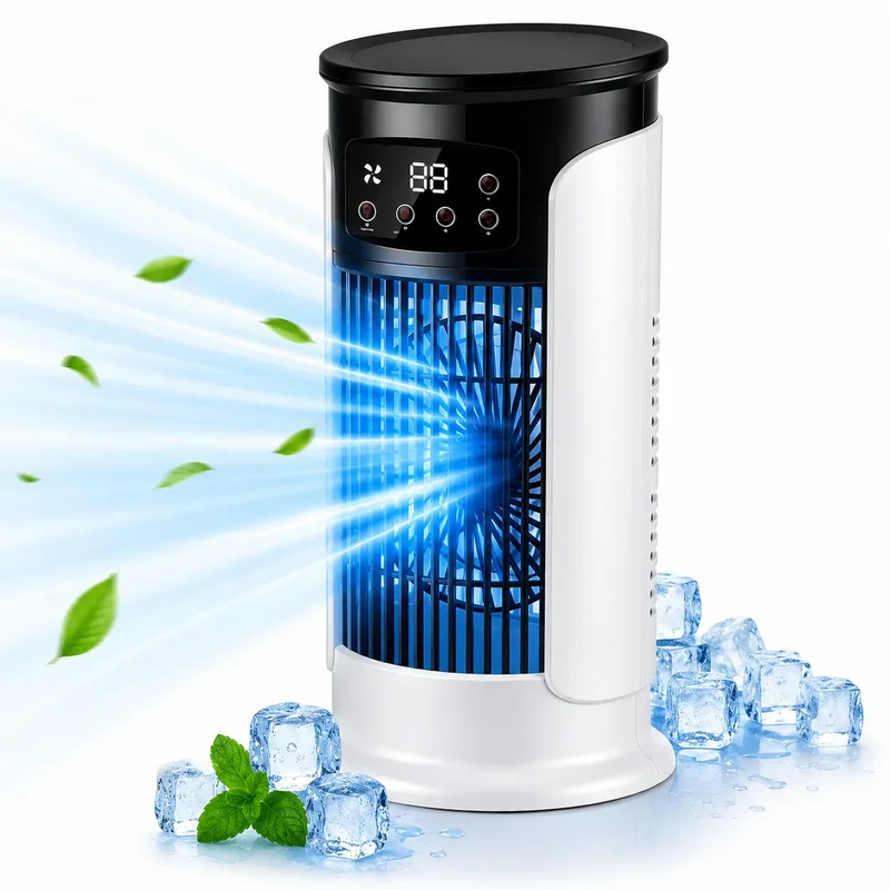 Rafraîchisseur d’Air Portable 3-en-1 avec Brumisation, LED et 6 Vitesses