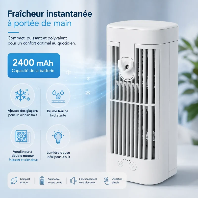 Mini Rafraîchisseur d’Air USB avec Veilleuse pour Bureau