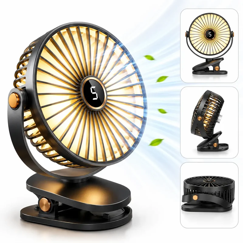 Ventilateur Portable Rechargeable à Clip 8000 mAh avec LED et 5 Vitesses